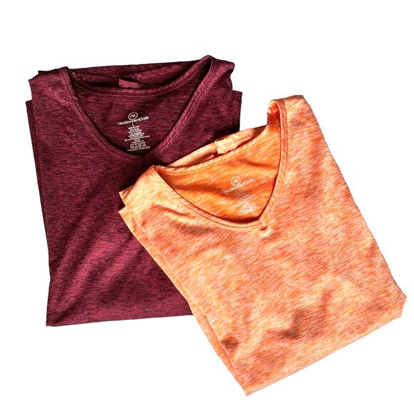 Real Essentials Tops - Lot Of 2 Workout Shirts Womens Large Tops Burgundy Orange Quick Dry Gym Crossfit